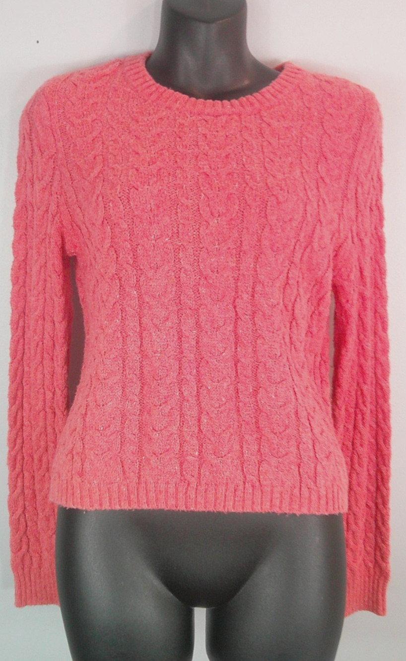 American Eagle Cable Knit Sweater Women Medium Coral Pink Soft Crew Neck